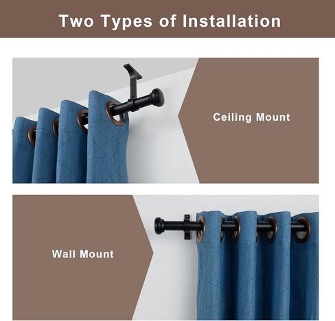 2 Pack Curtain Rods for Windows 48 to 86 inch with Round Cap Finials, Heavy Duty Black Curtain Rods Extra-Thick 1-Inch Diameter Single Drapery Rod, Extendable Metal Rod Set of Window Treatment in Kuwait