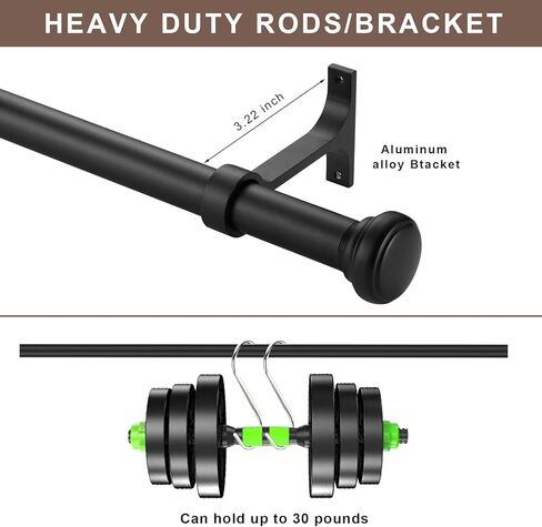 2 Pack Curtain Rods for Windows 48 to 86 inch with Round Cap Finials, Heavy Duty Black Curtain Rods Extra-Thick 1-Inch Diameter Single Drapery Rod, Extendable Metal Rod Set of Window Treatment in Kuwait