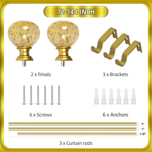 قضبان ستائر فضية من EQUURROY للنوافذ من 36 إلى 72 بوصة (3-6 أقدام)، وقطر 1 بوصة، وقضيب ستارة عالي التحمل قابل للتعديل، ونهايات نهائية من الراتنج الشفاف in Kuwait