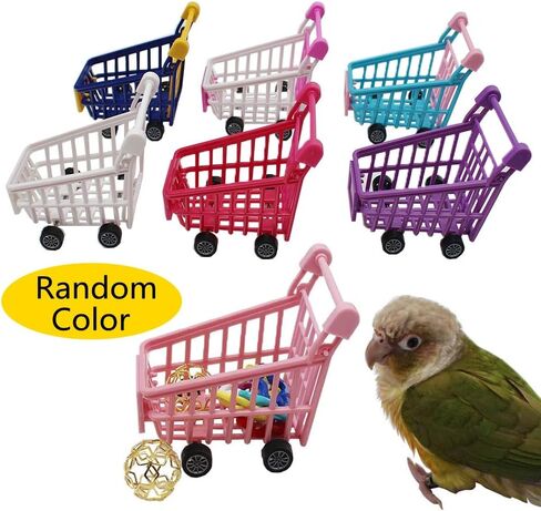 Bird Puzzle Training Toys Set，Parrots Tabletop Interactive Toys Pack，Parakeets Hobby Building Toys for Throwing Chewing Learning, Mini Pink Plastic Shopping Cart Toy with Balls for Cockatiel Conure in Kuwait