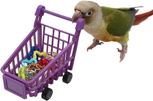 Bird Puzzle Training Toys Set，Parrots Tabletop Interactive Toys Pack，Parakeets Hobby Building Toys for Throwing Chewing Learning, Mini Pink Plastic Shopping Cart Toy with Balls for Cockatiel Conure in Kuwait