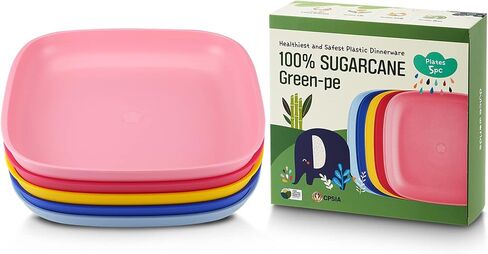أطباق أطفال SUGARCANE 5 عبوات (7.9 بوصة) - أطباق عضوية للأطفال الصغار إلى الأطفال الكبار - معتمدة من وزارة الزراعة الأمريكية - آمنة للاستخدام في الميكروويف وغسالة الأطباق - خالية من مادة BPA، غير قابلة للكسر، قابلة لإعادة الاستخدام - متعددة in Kuwait