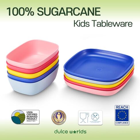 أطباق أطفال SUGARCANE 5 عبوات (7.9 بوصة) - أطباق عضوية للأطفال الصغار إلى الأطفال الكبار - معتمدة من وزارة الزراعة الأمريكية - آمنة للاستخدام في الميكروويف وغسالة الأطباق - خالية من مادة BPA، غير قابلة للكسر، قابلة لإعادة الاستخدام - متعددة in Kuwait