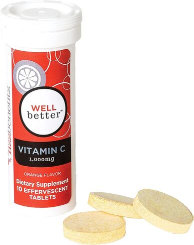 مكمل FizzBenefitz فيتامين C + الزنك القابل للذوبان بنكهة البرتقال - أقراص 1000 مجم يتم إطلاقها كمسحوق في سائل - مثالي للأطفال والكبار الذين يعانون من ابتلاع حبوب منع الحمل in Kuwait