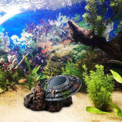Mairuker Aquarium Decorations Resin UFO Fish Tank Accessories for Fish Tank Micro Flying Saucer Creative Decor Reptile Box Landscaping Ornament in Saudi Arabia