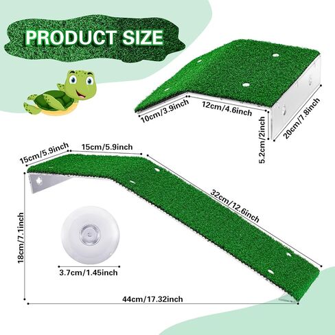 Syhood 2 Pcs Lawn Turtle Basking Platform Tortoise Ramp Simulation Grass Reptile Ramp Tortoise Climbing Ladder Floating Resting Terrace for Fish Tank Frog Terrapin Aquarium Accessories Decor, 2 Sizes in Saudi Arabia