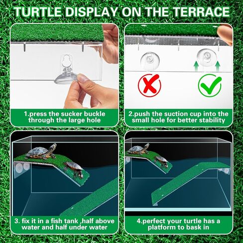 Syhood 2 Pcs Lawn Turtle Basking Platform Tortoise Ramp Simulation Grass Reptile Ramp Tortoise Climbing Ladder Floating Resting Terrace for Fish Tank Frog Terrapin Aquarium Accessories Decor, 2 Sizes in Saudi Arabia