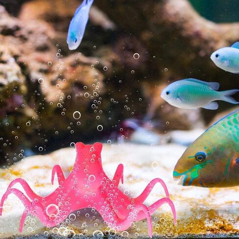 Unibell Fish Tank Decoration Silicone Artificial Fluorescent Simulation Octopus Aquarium(Red) in Kuwait