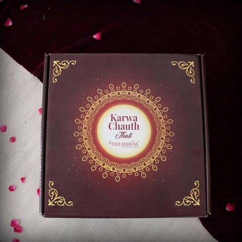 TIED RIBBONS Karwa Chauth Pooja Thali Set for Karwachauth Puja Combo (Puja Thali, Channi, Lota, Bindi, Book, Shagun Envelope with Pooja Accessories) Karva Chauth Gifts Items, D002 in Saudi Arabia