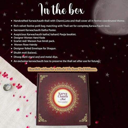 TIED RIBBONS Karwa Chauth Pooja Thali Set for Karwachauth Puja Combo (Puja Thali, Channi, Lota, Bindi, Book, Shagun Envelope with Pooja Accessories) Karva Chauth Gifts Items, D002 in Saudi Arabia