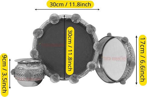 TIED RIBBONS Karwa Chauth Pooja Thali Set for Karwachauth Puja Combo (Puja Thali, Channi, Lota, Bindi, Book, Shagun Envelope with Pooja Accessories) Karva Chauth Gifts Items, D002 in Saudi Arabia