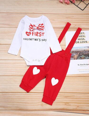 oklady My First Valentine's Day Newborn Baby Boys Outfits Bowtie Romper with Suspender Pants Gentleman Outfits Sets in Kuwait