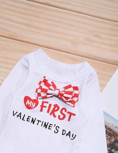 oklady My First Valentine's Day Newborn Baby Boys Outfits Bowtie Romper with Suspender Pants Gentleman Outfits Sets in Kuwait