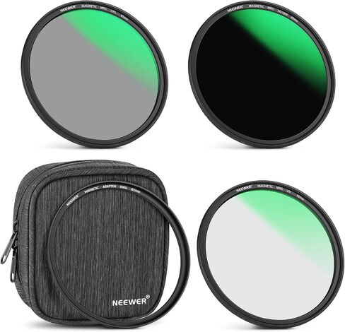 NEEWER 82mm 4-in-1 Magnetic Lens Filter Kit, Includes Neutral Density ND1000+MCUV+CPL+Adapter Ring with 42-Layer Coating/Ultra Slim/Waterproof/Scratch Resistant HD Optical Glass&Water-Resistant Pouch in Saudi Arabia
