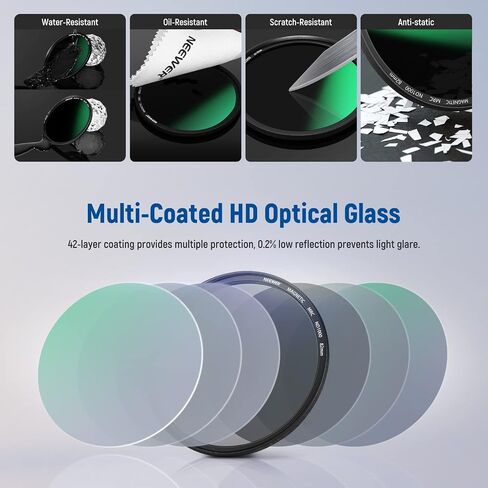 NEEWER 82mm 4-in-1 Magnetic Lens Filter Kit, Includes Neutral Density ND1000+MCUV+CPL+Adapter Ring with 42-Layer Coating/Ultra Slim/Waterproof/Scratch Resistant HD Optical Glass&Water-Resistant Pouch in Saudi Arabia