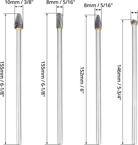 مجموعة 4 قطع من QWORK بطول 6 بوصات من كربيد التنجستين - ساق 6 مم، أداة متعددة الاستخدامات لتصنيع القوالب والشطب ونحت الخشب المعدني وطحن وتلميع in Kuwait