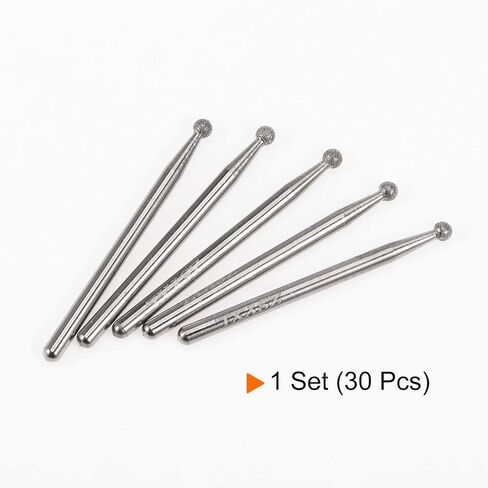 HARFINGTON 30 قطعة نتوءات طحن الماس نحت بت 1.5 مللي متر الكرة شكل رئيس شنت نقطة 1/8 عرقوب لأداة دوارة in Kuwait