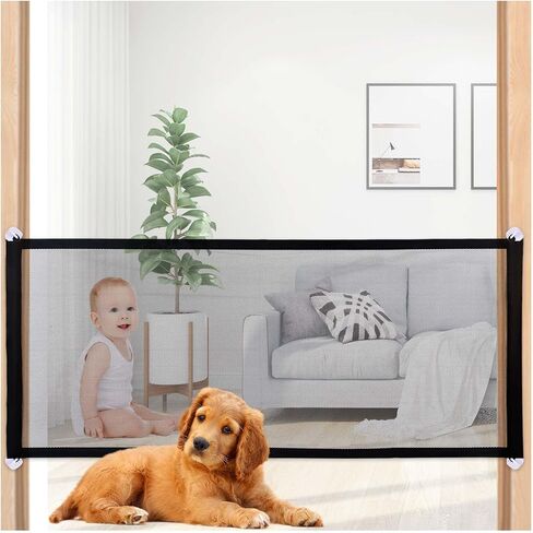 بوابة شبكية للكلاب، بوابات كلاب للمنزل عريضة للغاية، 70.9 × 28.3 انش، بوابة كلب للسلالم بدون ثقب، بوابات امان سوداء للحيوانات الاليفة، بوابة شبكية محمولة للحيوانات الاليفة في الهواء الطلق والداخلية in Kuwait