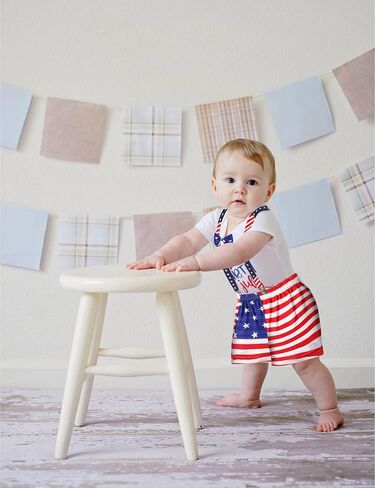 طقم ملابس للأطفال الرضع في الرابع من يوليو، رومبير مطبوع عليه حروف عيد الاستقلال بأكمام قصيرة مع ربطة عنق + شورت حمالات مكون من قطعتين in Kuwait