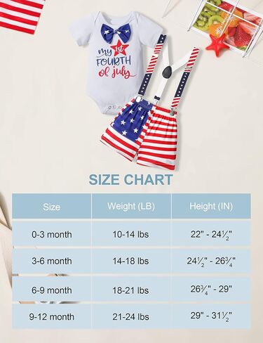 طقم ملابس للأطفال الرضع في الرابع من يوليو، رومبير مطبوع عليه حروف عيد الاستقلال بأكمام قصيرة مع ربطة عنق + شورت حمالات مكون من قطعتين in Kuwait