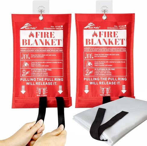 آن كاتي بطانية حريق الطوارئ للمنزل والمطبخ، بطانيات مصنوعة من الألياف الزجاجية مقاومة للحريق مقاس 40 × 40 بوصة للمدرسة، المدفأة، الشواية، السيارة، المكتب، المستودع، 5 عبوات in Kuwait
