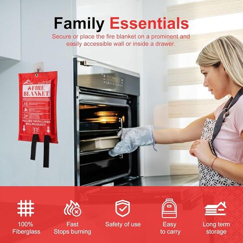آن كاتي بطانية حريق الطوارئ للمنزل والمطبخ، بطانيات مصنوعة من الألياف الزجاجية مقاومة للحريق مقاس 40 × 40 بوصة للمدرسة، المدفأة، الشواية، السيارة، المكتب، المستودع، 5 عبوات in Kuwait
