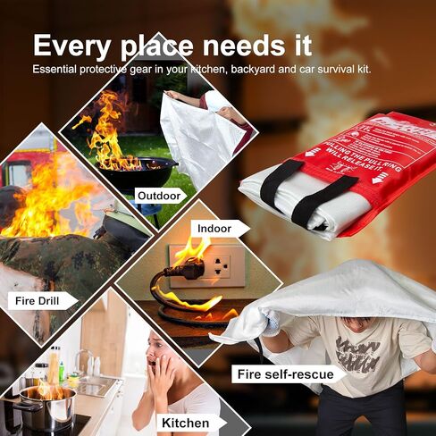 آن كاتي بطانية حريق الطوارئ للمنزل والمطبخ، بطانيات مصنوعة من الألياف الزجاجية مقاومة للحريق مقاس 40 × 40 بوصة للمدرسة، المدفأة، الشواية، السيارة، المكتب، المستودع، 5 عبوات in Kuwait