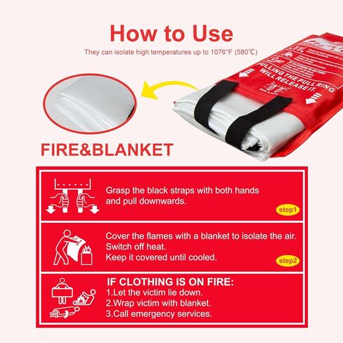 آن كاتي بطانية حريق الطوارئ للمنزل والمطبخ، بطانيات مصنوعة من الألياف الزجاجية مقاومة للحريق مقاس 40 × 40 بوصة للمدرسة، المدفأة، الشواية، السيارة، المكتب، المستودع، 5 عبوات in Kuwait