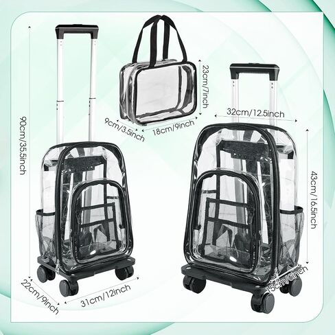 Amylove 17 Inch Rolling Clear Backpack Heavy Duty Transparent Wheeled Kids Backpack with Clear Lunch Handle Bag PVC See Through Rolling Bookbag for Boys Girls women men Stadium School (Pure Style) in Saudi Arabia
