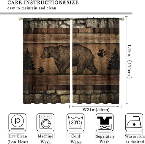 Rustic Farmhouse Curtains, Retro Wooden Barn Door Wood Board Cabin Wild Animals Bear Deer Vintage Farm Country Print Blackout Window Drapes for Kitchen Living Room Bedroom 42x45 Inch in Saudi Arabia