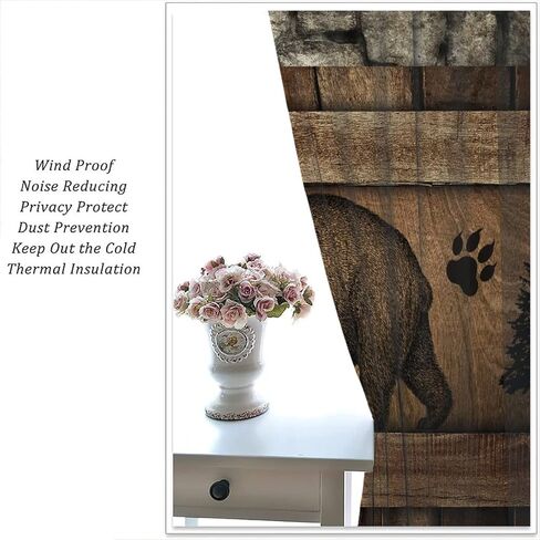 Rustic Farmhouse Curtains, Retro Wooden Barn Door Wood Board Cabin Wild Animals Bear Deer Vintage Farm Country Print Blackout Window Drapes for Kitchen Living Room Bedroom 42x45 Inch in Saudi Arabia