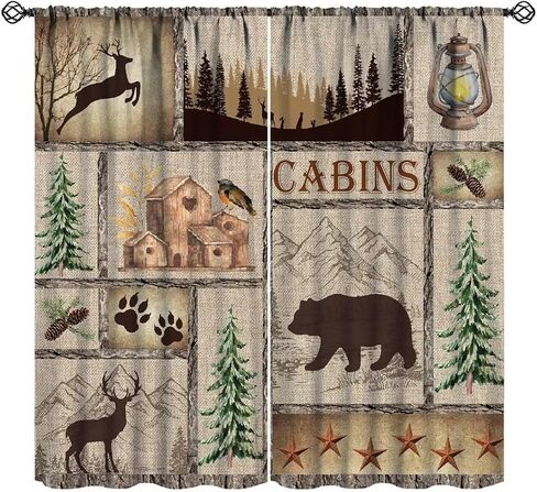 Rustic Farmhouse Curtains, Retro Wooden Barn Door Wood Board Cabin Wild Animals Bear Deer Vintage Farm Country Print Blackout Window Drapes for Kitchen Living Room Bedroom 42x45 Inch in Saudi Arabia