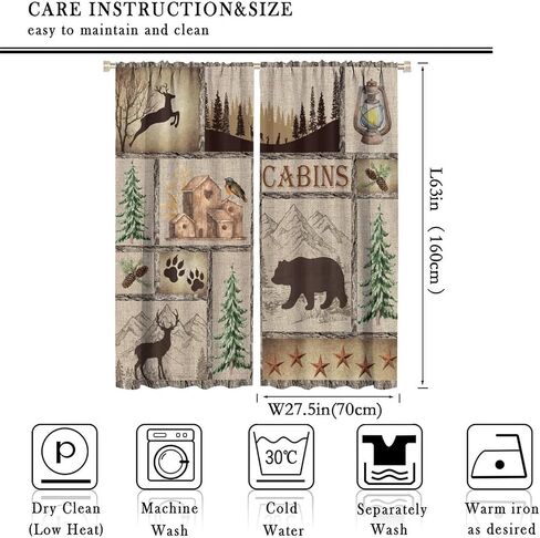 Rustic Farmhouse Curtains, Retro Wooden Barn Door Wood Board Cabin Wild Animals Bear Deer Vintage Farm Country Print Blackout Window Drapes for Kitchen Living Room Bedroom 42x45 Inch in Saudi Arabia