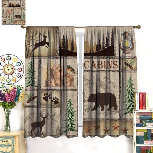 Rustic Farmhouse Curtains, Retro Wooden Barn Door Wood Board Cabin Wild Animals Bear Deer Vintage Farm Country Print Blackout Window Drapes for Kitchen Living Room Bedroom 42x45 Inch in Saudi Arabia