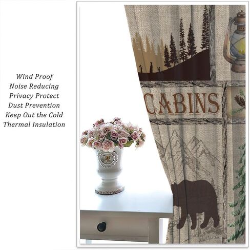 Rustic Farmhouse Curtains, Retro Wooden Barn Door Wood Board Cabin Wild Animals Bear Deer Vintage Farm Country Print Blackout Window Drapes for Kitchen Living Room Bedroom 42x45 Inch in Saudi Arabia