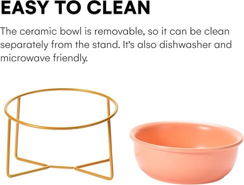 Black Rhino Elevated Food and Water Bowl Set - Dog and Cat Pink Bowl with Gold Iron Tilted Frame - 5.8'' Dual Ceramic Bowl, Ideal and Comfortable Feeding Position for Dogs and Cats in Kuwait