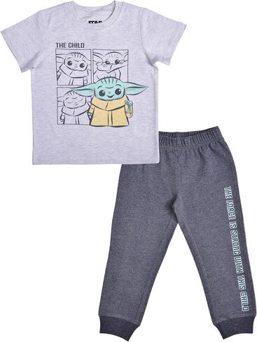 STAR WARS The Mandalorian Baby Yoda Boys Short Sleeve Shirt and Jogger Pants for Toddler and Little Kids – Grey in Saudi Arabia