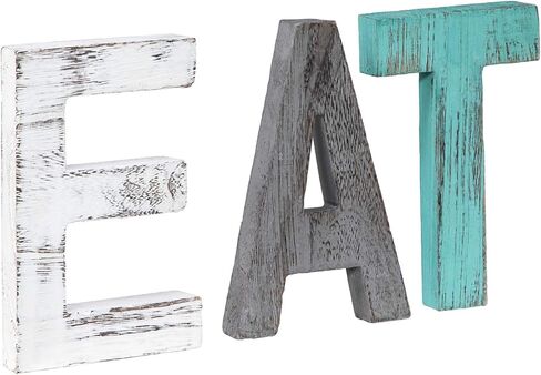 Rustic Wood Family Sign, Decorative Wooden Block Word Signs, Freestanding Wooden Letters, Rustic Family Signs for Home Decor, Housewarming Gift 16.5 x 5.9 Inch, Multicolor (EAT Sign) in Kuwait