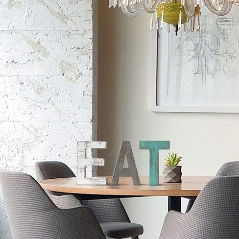 Rustic Wood Family Sign, Decorative Wooden Block Word Signs, Freestanding Wooden Letters, Rustic Family Signs for Home Decor, Housewarming Gift 16.5 x 5.9 Inch, Multicolor (EAT Sign) in Kuwait