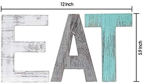 Rustic Wood Family Sign, Decorative Wooden Block Word Signs, Freestanding Wooden Letters, Rustic Family Signs for Home Decor, Housewarming Gift 16.5 x 5.9 Inch, Multicolor (EAT Sign) in Kuwait