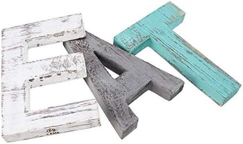 Rustic Wood Family Sign, Decorative Wooden Block Word Signs, Freestanding Wooden Letters, Rustic Family Signs for Home Decor, Housewarming Gift 16.5 x 5.9 Inch, Multicolor (EAT Sign) in Kuwait