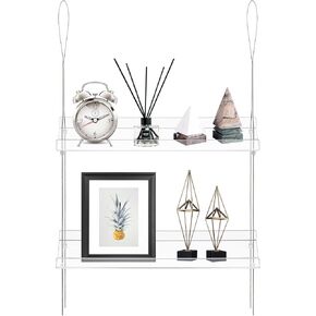 Sumerflos Acrylic Hanging Floating Shelves, 2Tier Clear Indoor Wall Window Storage Rack, Height Adjustable Display Floating Shelves for Home, Kitchen, Bedroom, Bathroom in Kuwait