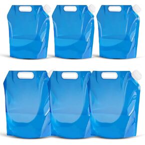 واي زد بي اي سي 6 عبوات من حاويات المياه القابلة للطي في الهواء الطلق محمولة لتخزين المياه خالية من البيسفينول ايه للمشي لمسافات طويلة والتخييم والنزهات والشواء والرياضات الخارجية (5 لتر+10 لتر) ازرق in Kuwait