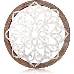 لوحة فنية سميكة من الخشب الريفي لديكور الحائط من هويوورم، ديكور دائري معلق على شكل زهرة هندسية بنمط هاسيندا هدية لغرفة المعيشة والمنزل وغرفة النوم والاماكن الخارجية 11.8 × 11.8 انش in Kuwait