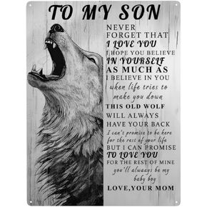 Phonily Lion Metal Tin Sign to My Son Present Sign From Mom Inspiring Word Tin Sign Wall Art Love You Metal Sign Wall Decoration for Bedroom Living Room Decor 8Wx12L Inches in Kuwait