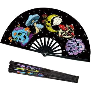 Large Folding Hand Rave Fan for Women/Men,Clack Handheld Fan Bamboo Rave Hand Fan Skeleton Skull Festival Fan for Hallowee,EDM,Music,Festival,Club,Freaky,Party,Dance,Performance,Decoration,Gift in Kuwait