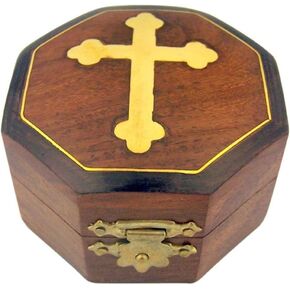 Needzo PLC Brown Wooden Rosary Jewelry Keepsake Treasure Box w Gold Budded Cross in Saudi Arabia