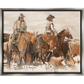 Stupell Industries Cowboys and Horses Farm اللوحة الغربية، إطار عائم، تصميم مارلين هاجمان in Kuwait