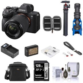 Sony Alpha a7 IV Full Frame Mirrorless Digital 4K Camera - Bundle w/ 128GB SD Card, Shoulder Bag, Extra Battery, Charger, Strap, Mic, Tripod, Screen Protector, 55mm Filters, SD Card Case, Cleaning Kit in Saudi Arabia
