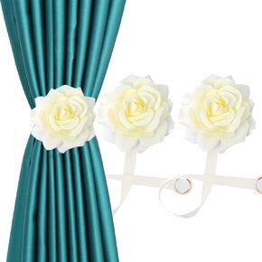 YYC زوج واحد من رباط الستارة المغناطيسي على شكل زهرة الورد ستارة الزفاف بإبزيم حامل ستائر ديكور غرفة البنات (برتقالي) in Kuwait